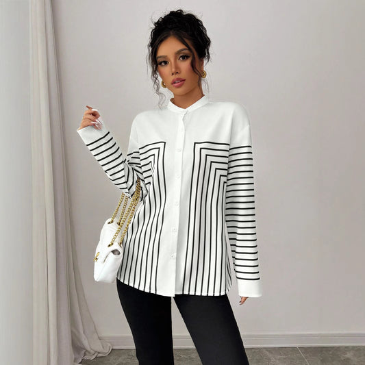 Shirt in White Monochrome Stripe Print - white horizontal stripe full-length view