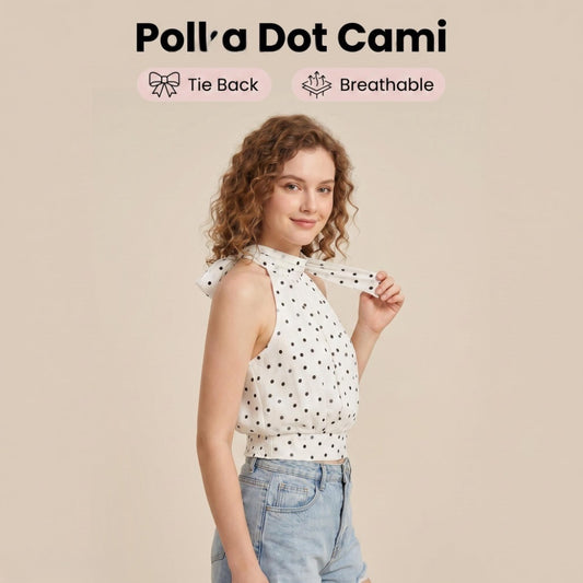 Blouse in Ivory Polka-Dot Chiffon with Halter Bow - ivory studio front view