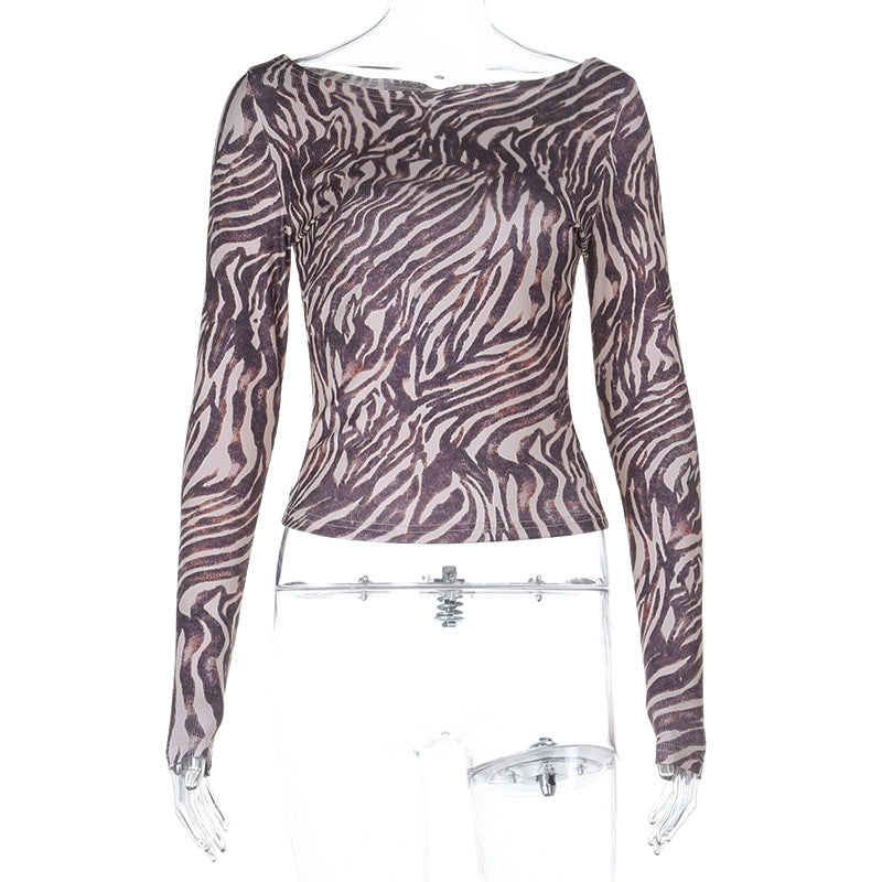 Long Sleeve Top in Mocha Zebra Print - flat lay front