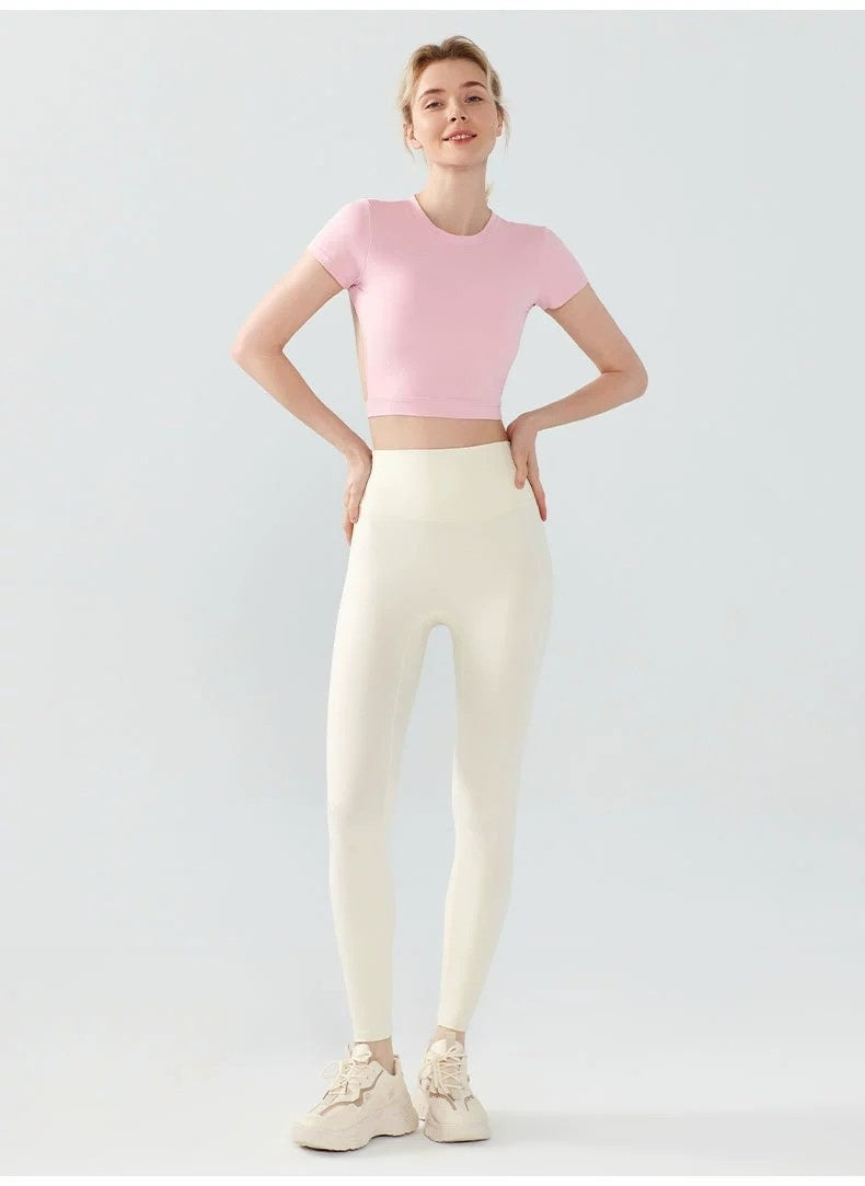 Sports Crop Top with Built-In Cups and Open Back - raspberry red full-length front view
