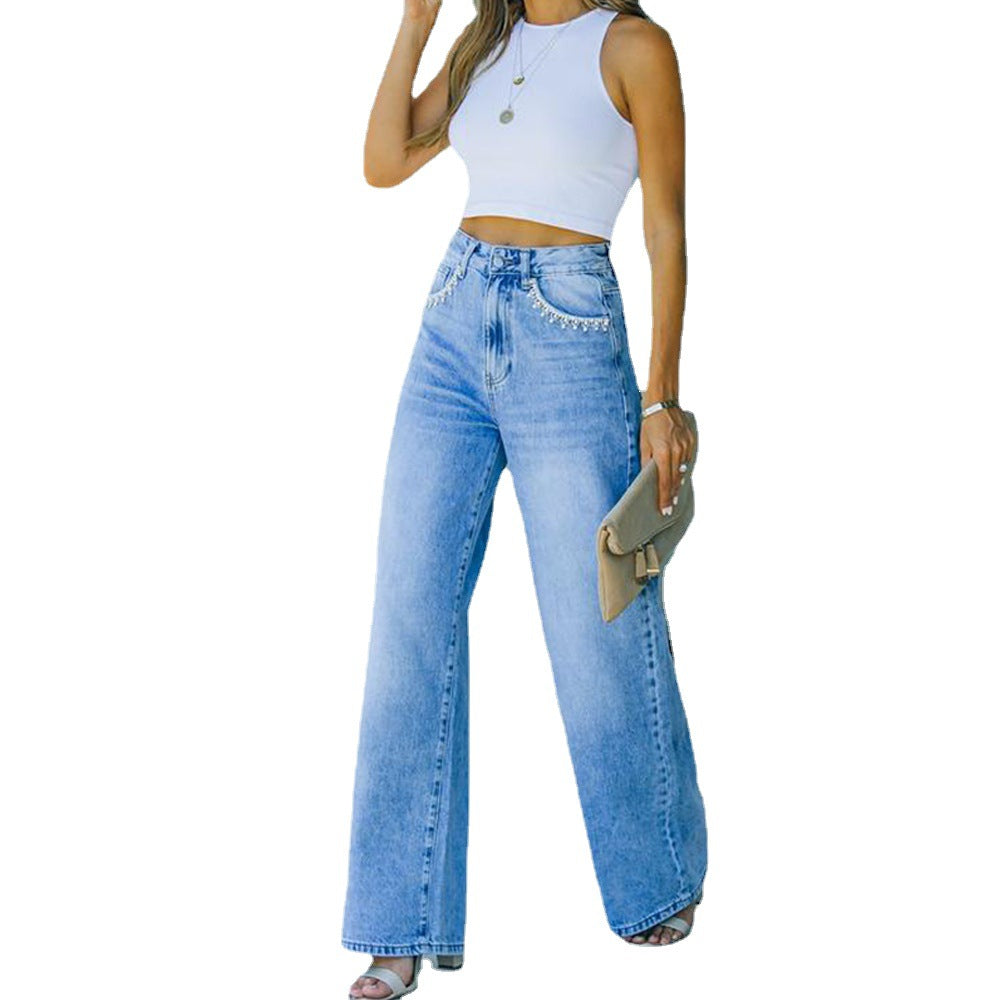 Wide-Leg Jeans in Light-Wash Blue Denim - blue styled cutout view