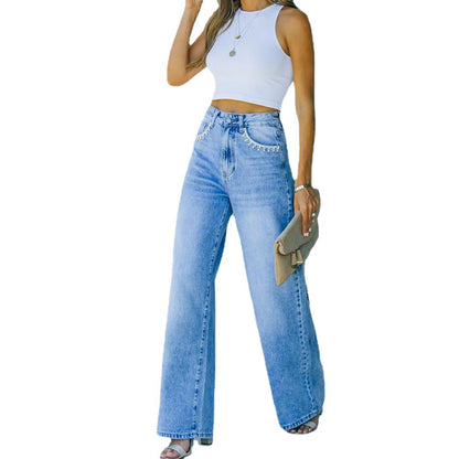 Wide-Leg Jeans in Light-Wash Blue Denim - blue styled cutout view