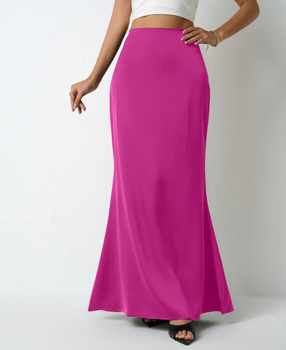 Maxi Skirt in Satin Bias Cut - Rose red front view