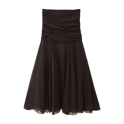 Midi Dress in Chocolate Brown with Ruched Bandeau Bodice - chocolate brown full-length alternate view