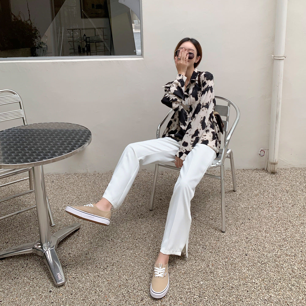 High-Waist Front-Slit Wide-Leg Trousers - white hero full outfit