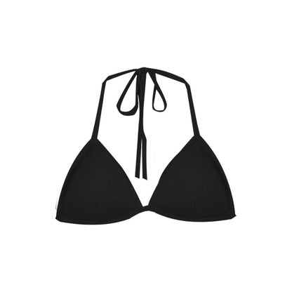 Triangle Halter Top with Open Back - black flat lay front view