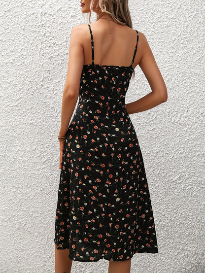 Midi Dress in Dot Print with Side Split - black back view