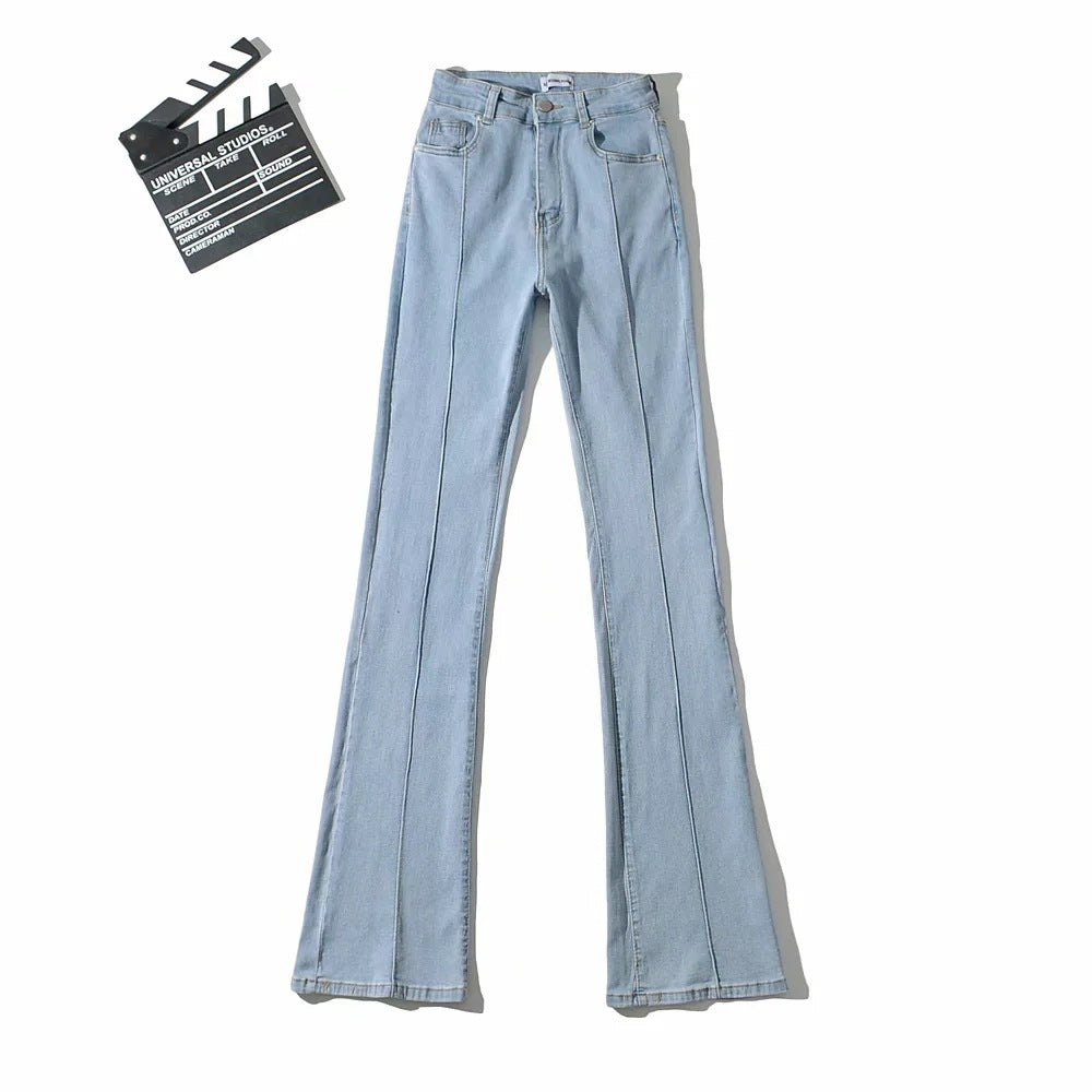 Bootcut Jeans with High Waist and Back Cut-Out - light blue flat lay front