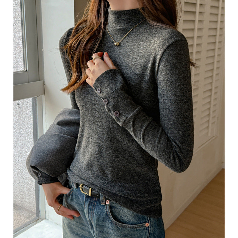 Base Layer Top with Mock Neck and Button Cuffs - dark gray front view