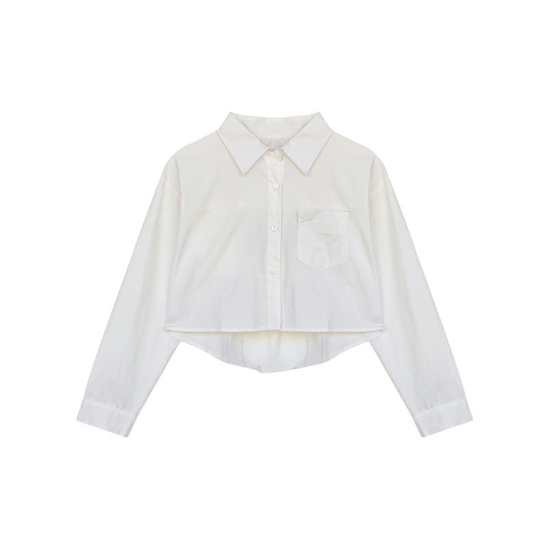 Shirt in White with Cropped Boxy Fit - white flat lay front view