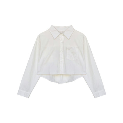 Shirt in White with Cropped Boxy Fit - white flat lay front view