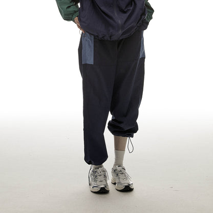 Navy Contrast-Pocket Ankle-Tie Sports Trousers - styled front ankle-tie fit