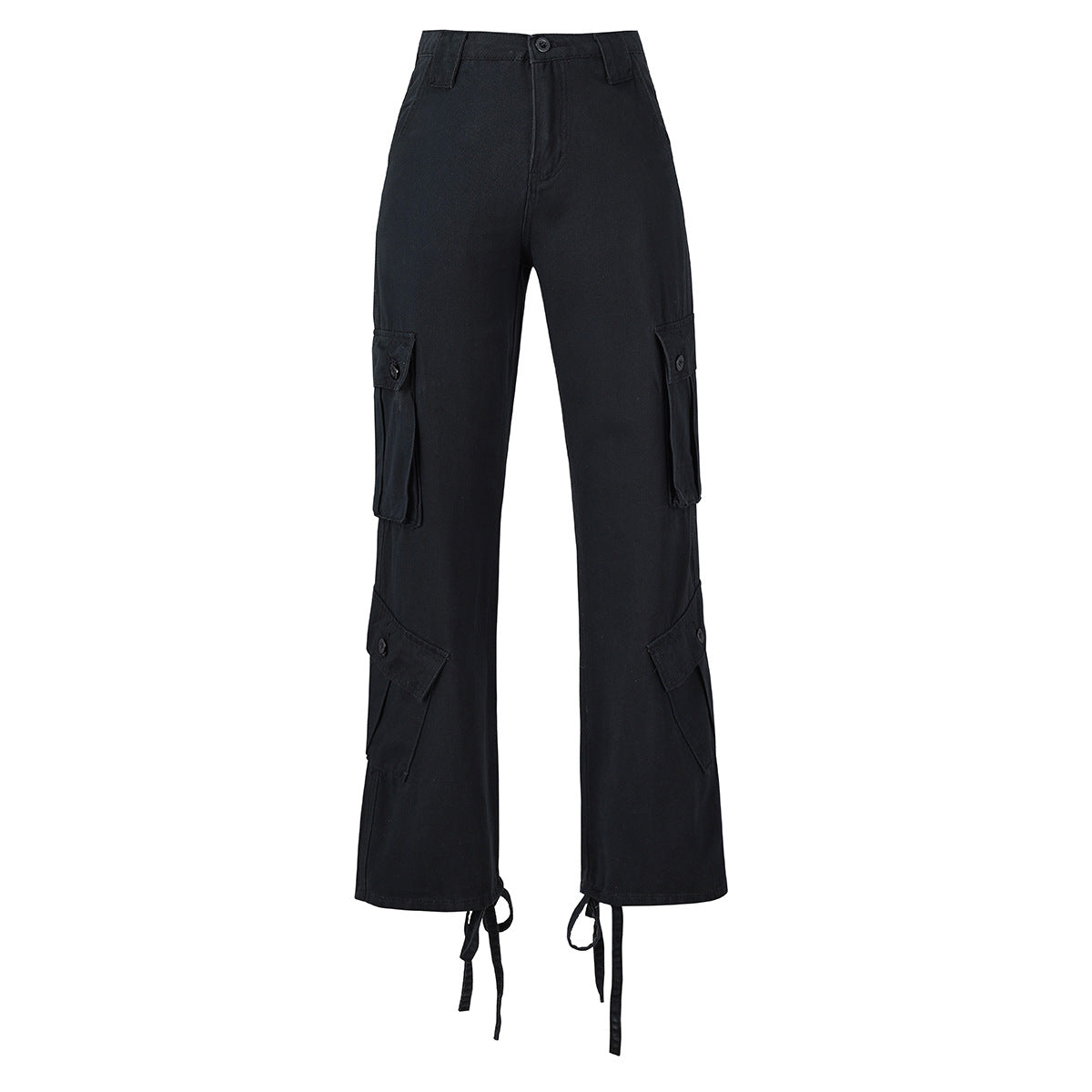 Cargo Jeans in High-Rise Multi-Pocket Utility Fit - black flat lay front