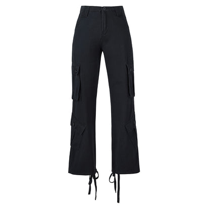 Cargo Jeans in High-Rise Multi-Pocket Utility Fit - black flat lay front