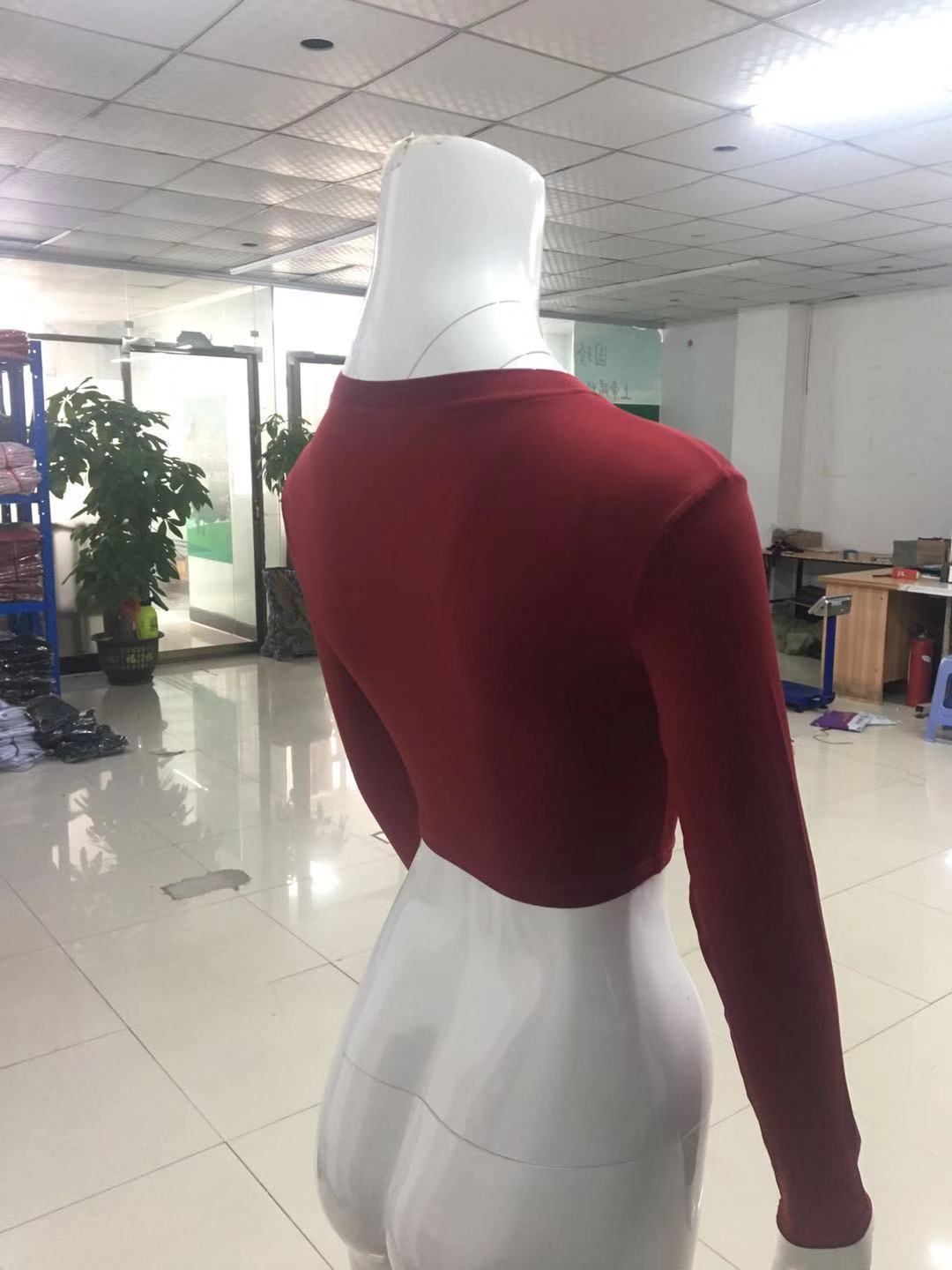 Crop Top with Long Sleeves in Second-Skin Stretch - wine red back view