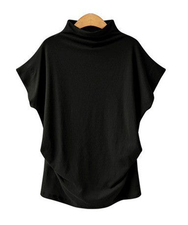 Tunic Top in Funnel-Neck Cotton with Drape Hem - Black front view