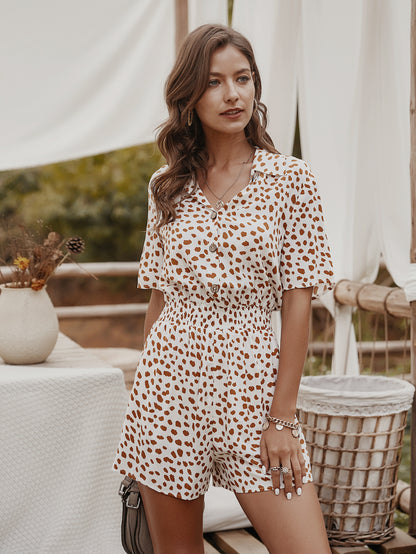 Playsuit with Shirt Collar in Ditsy Floral Print - white front full length
