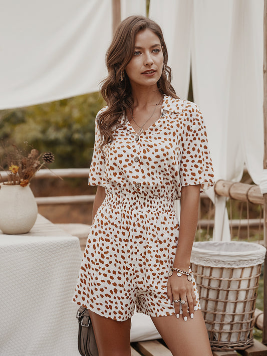 Playsuit with Shirt Collar in Ditsy Floral Print - white front full length