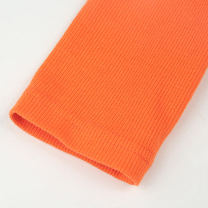 Crop Top in Orange Ribbed Knit with Daisy Applique - orange sleeve cuff detail