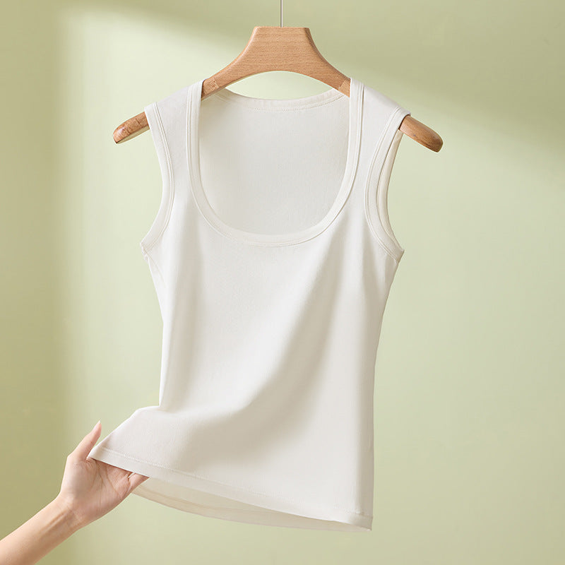 Vest Top with Square Neck and Smoothing Fit - White front view