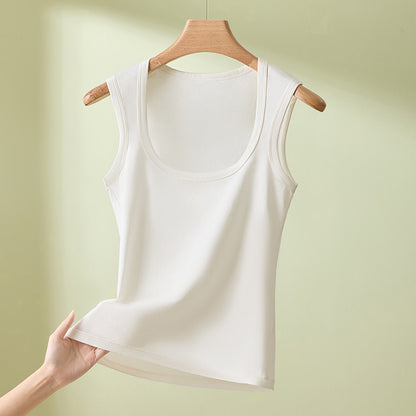 Vest Top with Square Neck and Smoothing Fit - White front view