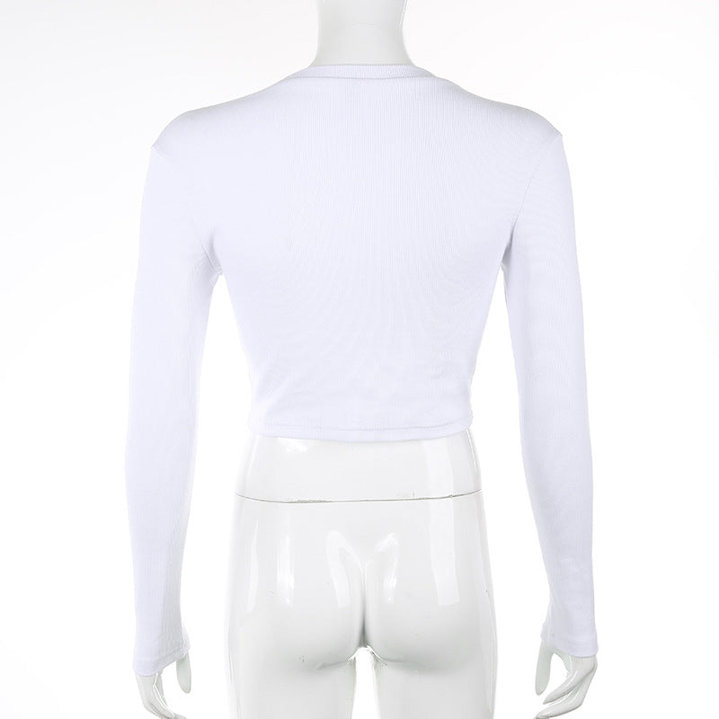 Ribbed Long-Sleeve Contour Top in White - white back view on mannequin