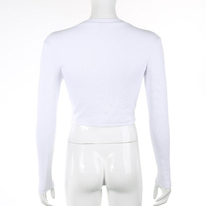 Ribbed Long-Sleeve Contour Top in White - white back view on mannequin