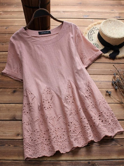 Tunic Top with Broderie Hem - soft pink front flat-lay view