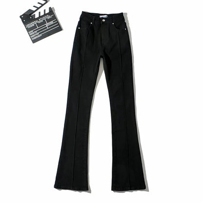Bootcut Jeans with High Waist and Back Cut-Out - black flat lay front