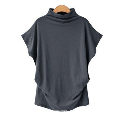 Tunic Top in Funnel-Neck Cotton with Drape Hem - Dark grey front view