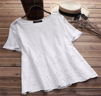 Tunic Top with Broderie Hem - white angled flat-lay view
