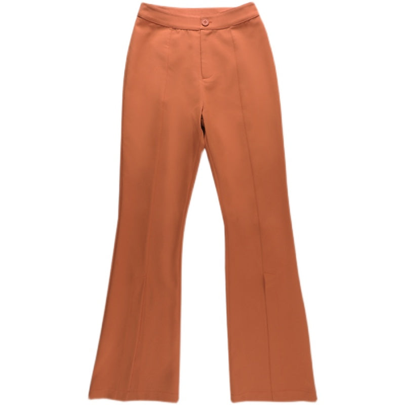 Split-Hem Flared Trousers in Black, Pink or Orange - Orange flat lay front view