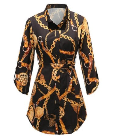 Tunic Shirt Dress in Chain Print - black flat lay front view