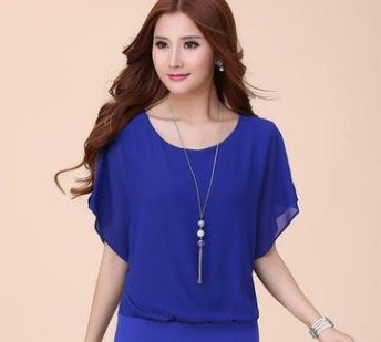 Blouse in Layered Chiffon with Batwing Sleeves - blue second front view