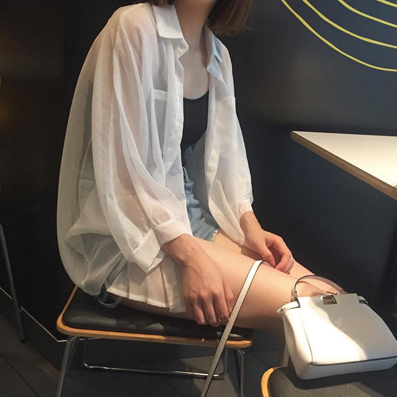 Overshirt in White Sheer Chiffon - white seated side view