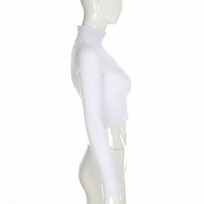 Ribbed Crop Top in White with Zip Front - white side view