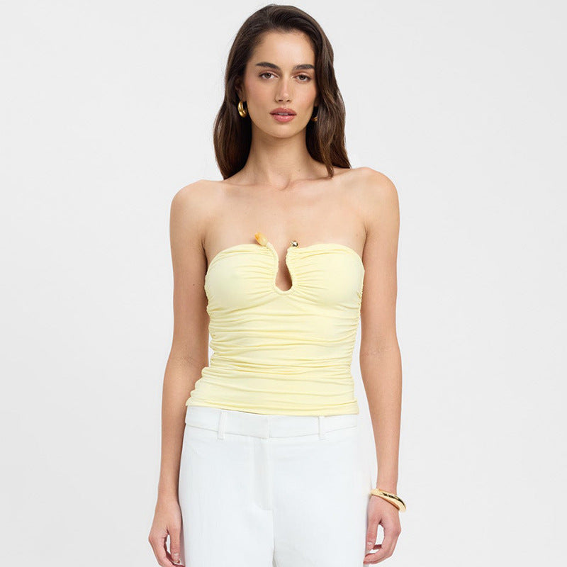 Bandeau Top with Agate Detail - yellow full-length front