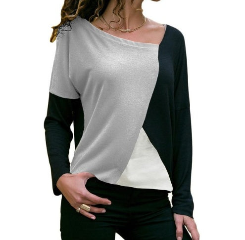 Long-Sleeve Colour-Block Bateau-Neck T-Shirt - grey and black front view