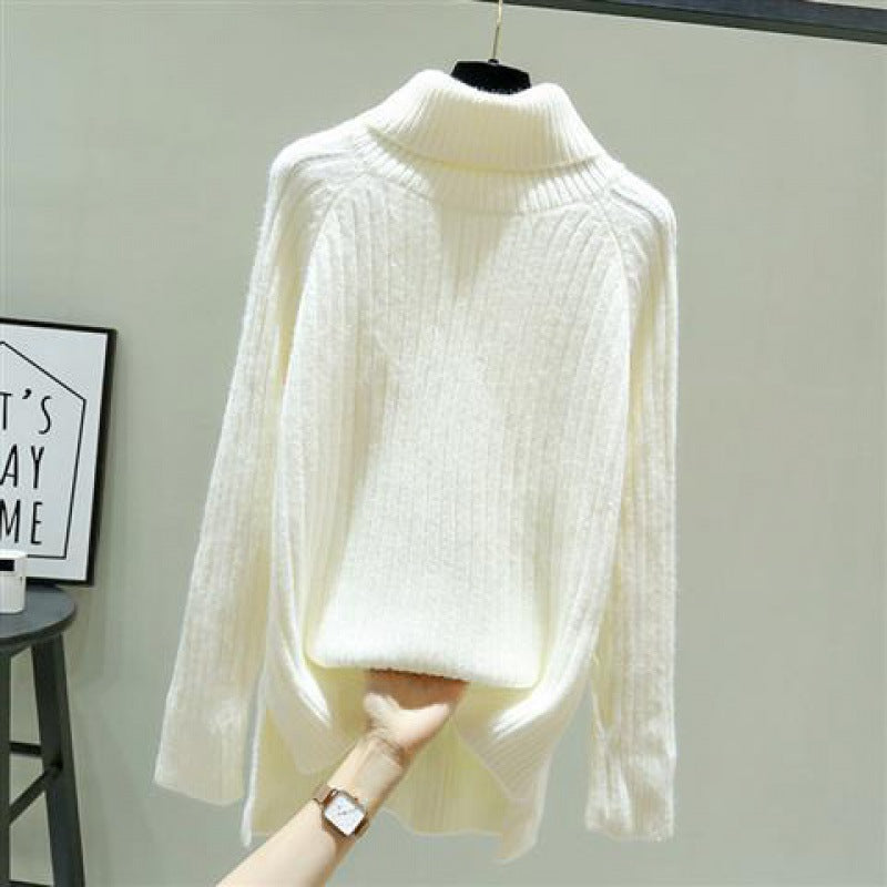 Jumper in Chunky Rib Roll-Neck Knit - white front view
