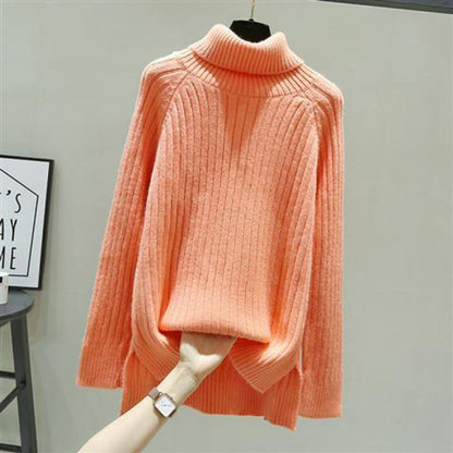 Jumper in Chunky Rib Roll-Neck Knit - orange front view