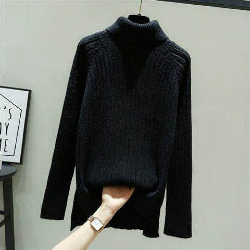 Jumper in Chunky Rib Roll-Neck Knit - black front view