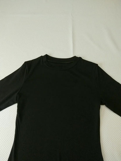 Bodysuit in Black or White with Crew Neck and Long Sleeves - black flat lay front