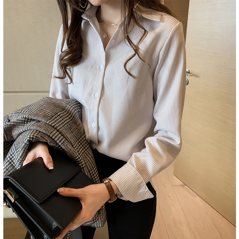 Pinstripe Long-Sleeve Shirt in Relaxed Fit - khaki front view