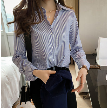 Pinstripe Long-Sleeve Shirt in Relaxed Fit - blue front view