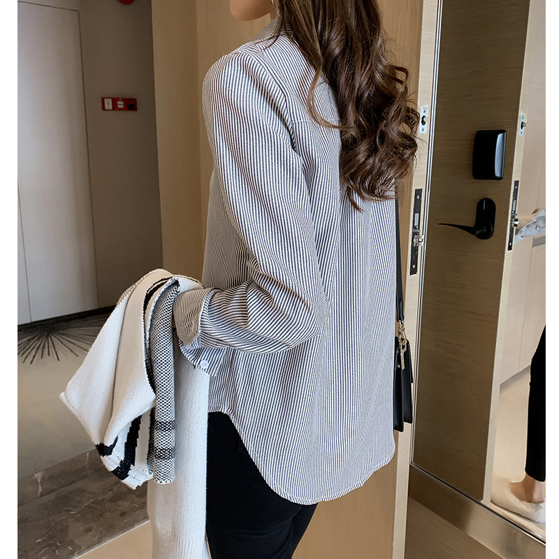 Pinstripe Long-Sleeve Shirt in Relaxed Fit - black back view