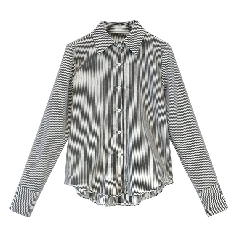 Pinstripe Long-Sleeve Shirt in Relaxed Fit - black flat lay front