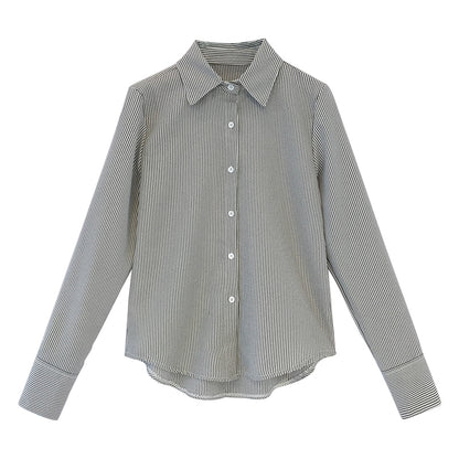 Pinstripe Long-Sleeve Shirt in Relaxed Fit - black flat lay front