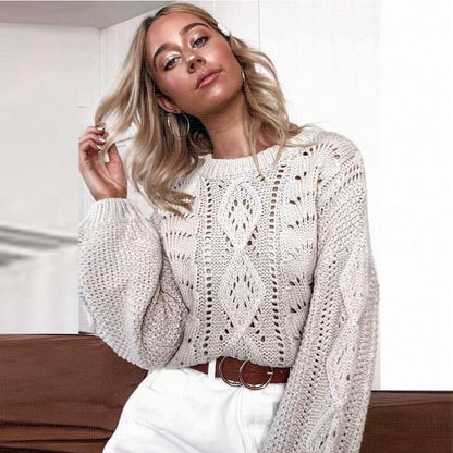 Jumper in Cream or Mustard Textured Cable Knit - cream seated close-up
