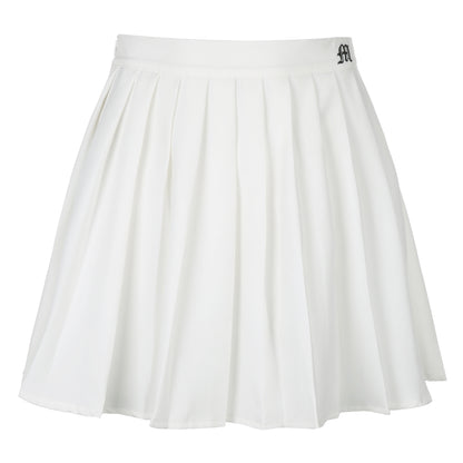 Mini Skirt in Pleated A-Line with Elastic Waist - white flat lay front