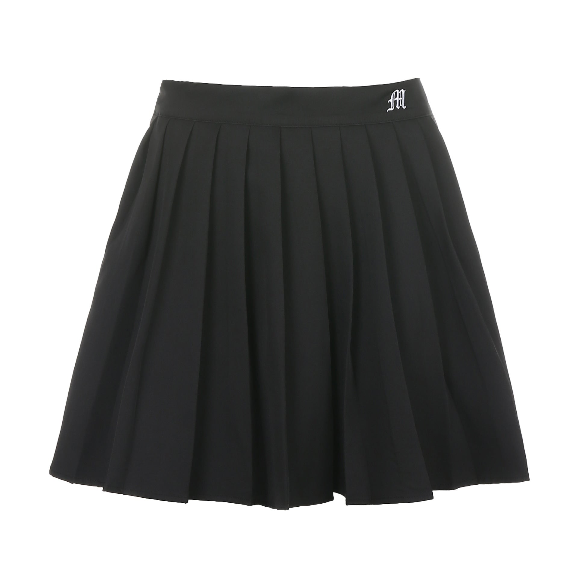 Mini Skirt in Pleated A-Line with Elastic Waist - black flat lay front